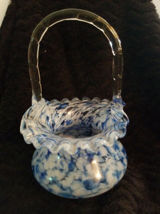 Fenton Art Glass Blue And White Basket 3