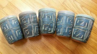 Puerto Rican Pottery Tumblers (5) Hal Lasky Mid Century Sgraffito Signed