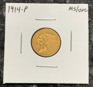 1914 - P U.  S.  $2.  5 Dollar Indian Gold Coin Ms/unc Nr