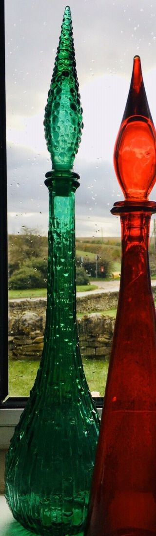 Emerald Green Glass Wax Drip Hobnail Italian Empoli Genie Bottle Decanter Mcm
