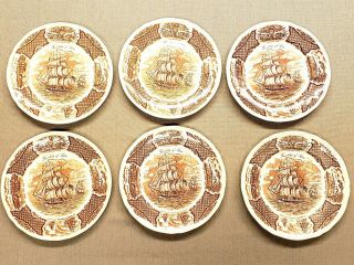 Alfred Meakin Set Of 6 Dinner Plates Fair Winds Staffordshire England