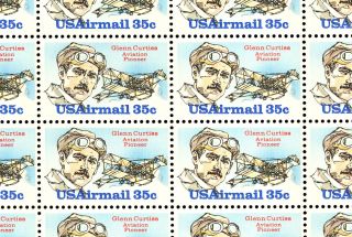 C100 Complete Sheet Of 50 Glenn Curtis 35 Cent Airmail Stamps - Stuart Katz