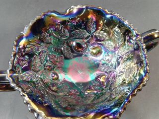 Vintage Fenton Amethyst Iridescent Carnival Glass Footed Candy Dish W/ Handles