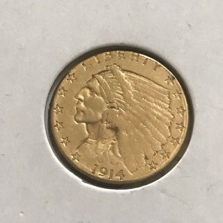 1914 - D $2.  5 Indian Head Gold Quarter Eagle 2 1/2 Dollar (. 1209oz) More Than 1/10