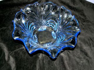Vintage Cambridge Glass Caprice Moonlight Blue 12 " Footed Ruffled Bowl