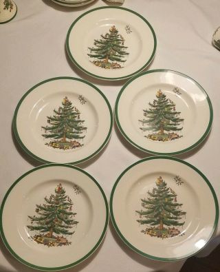 Spode Christmas Tree Dinner Plates Set Of 10 - 10 3/4 " D S3324 England Green