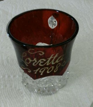 Circa 1900s Souvenir Eapg Ruby Flash Glass Cup/mug/demitasse Loretta 1908