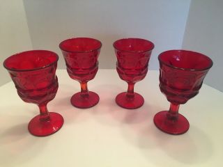 Fostoria Argus Ruby Red Water Wine Goblets Glasses 6 1/2”h Set Of 4