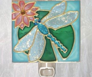 Artisan Made Decorative Dragonfly Night Light Wall Plug In Stain Art Glass Gift 2