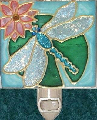 Artisan Made Decorative Dragonfly Night Light Wall Plug In Stain Art Glass Gift 3