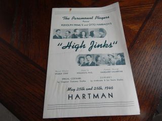 Playbill - High Jinks - The Hartman,  Columbus Ohio - Lazarus - Paramount Players