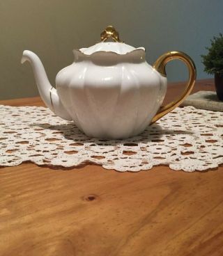 Shelley Regency Dainty Teapot White With Gold Trim - Vintage Fine China