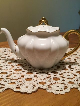 Shelley Regency Dainty Teapot White with Gold Trim - Vintage Fine China 2