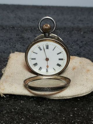 Antique Sterling Silver Swiss Made Open Face Pocket Watch
