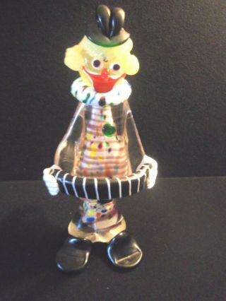Murano Italian Art Glass Clown With Accordion Figurine