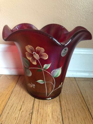 Fenton 100th Anniversary Founders Ruby Stretch Flip Vase Family Signed