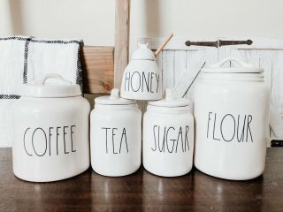 Rae Dunn Coffee,  Flour,  Sugar,  Honey & Tea Canister Set Of 5 Ll By Magenta