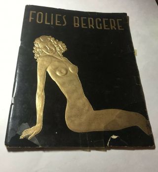 Folies Bergere Program 1952 Paris Revues Gilt Embossed Nude On Velvet Vtg Ads