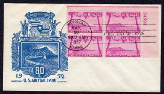 1952 80c Diamondhead Airmail Plate Block - Staehle Cachet Craft Fdc Pd812