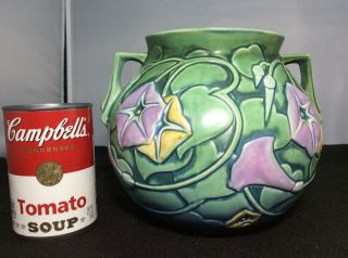 Vintage Roseville Art Pottery Morning Glory Green Bulbous Vase