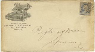 C1890 Chicago Illinois Crandall Typewriter Ad Cover - 1ct 3rd Class