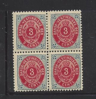 Danish West Indies 1898 3c,  Scott 17 Block Of 4,  Scv $48,