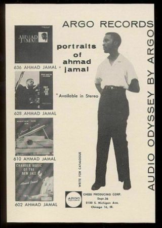 1959 Ahmad Jamal Photo Argo Chess Records Vintage Print Ad