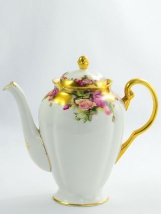 Royal Chelsea Golden Rose Teapot Coffee Pot Exquisite 2