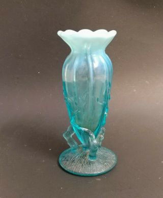 Antique Northwood Dugan Blue Opalescent Glass Twigs Pattern Bud Vases