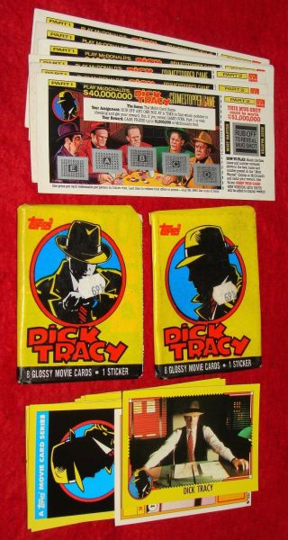 7 1990 Scratch - Off Cards Dick Tracy Mcdonalds Game,  2 Packs Movie Trading Cards