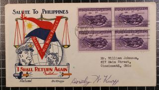 Scott 925 - 3 Cents Philippines - Fleetwood / Dorothy Knapp - Block - Signed