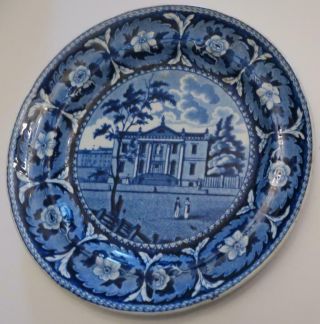 Historical Staffordshire Blue Library Philadelphia Plate By Ridgway,  Light Use