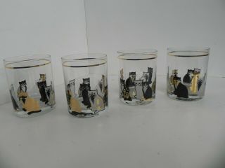 Vintage Culver Cat Drinking Rocks Glasses Gold Rim Black And White Set Of 4