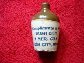 Red Wing Stoneware Mini Jug Advertising Rush City Mer.  Co.  Rush City Minn.  - Rare
