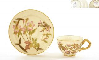 Antique English Royal Worcester Relief Porcelain Demitasse Cup & Saucer 1196