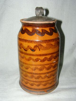 Greg Shooner Redware Pottery Manganese Decorated Jar / Crock - Tin Lid - 2001 3