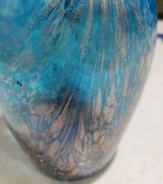 Vintage Art Glass Vase Hand Blown Cobalt Blue with gold Murano 8in tall 3