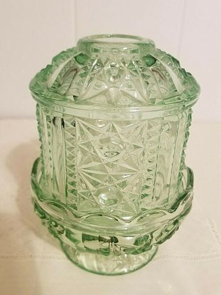 Vintage Indiana Stars And Bars Green Glass Fairy Lamp 6 3/4 " T
