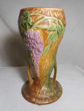 Fabulous Antique Roseville Pottery Wisteria Double Handle Vase 635 - 8 Beauty Nr