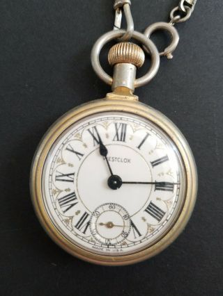 Vintage Usa Westclox Pocket Watch Train Design And Watch Chain -