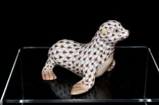 Herend Guild,  Sea Lion Pup Porcelain Figurine,  Chocolate,  Flawless,  Retail $340