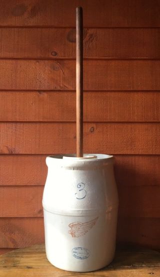 Antique Red Wing Stoneware 3 Gallon Butter Churn Crock