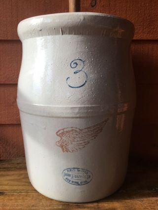 Antique Red Wing Stoneware 3 Gallon Butter Churn Crock 2