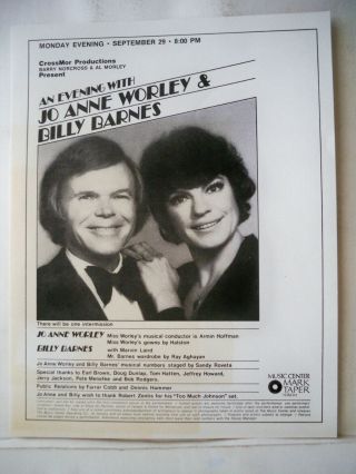 An Evening With Jo Anne Worley & Billy Barnes Playbill Los Angeles 1975
