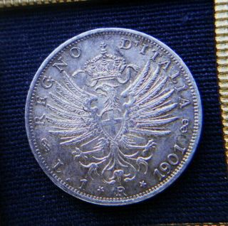 1901 Italy Kingdom Rare Silver Coin 1 Lira Xf King Vittorio Emanuele Iii