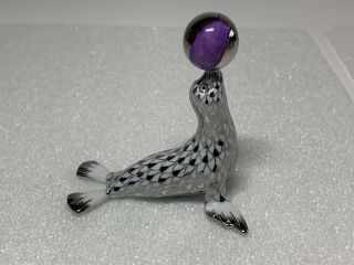 Herend Circus Sea Lion With Ball Platinum Fishnet Figurine 5543