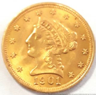 Antique 1901 2.  5 Dollar American Coronet Quarter Eagle Gold Coin Philadelphia