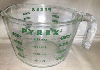 Vintage Pyrex 4 Cup / 1 Quart Glass Measuring Cup Usa Green Letters S/h