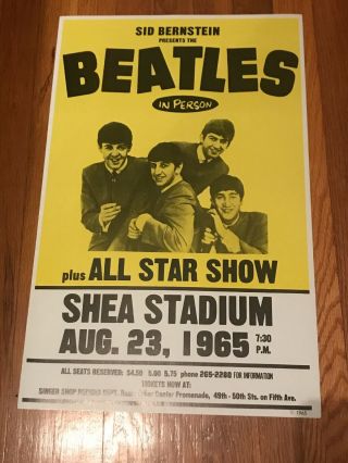 The Beatles Concert Poster Shea Stadium 1965 In Person Shea Stadium 22x15” Wow