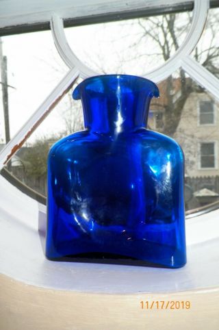 Cobalt Blue Blenko Glass Vase Double Spout Water Bottle Pitcher